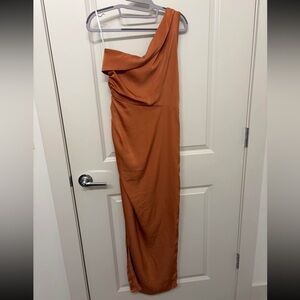One-Shoulder Rust Orange Maxi Dress